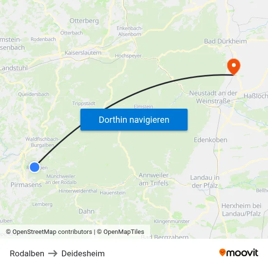 Rodalben to Deidesheim map