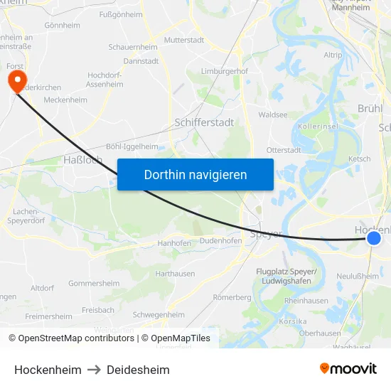 Hockenheim to Deidesheim map