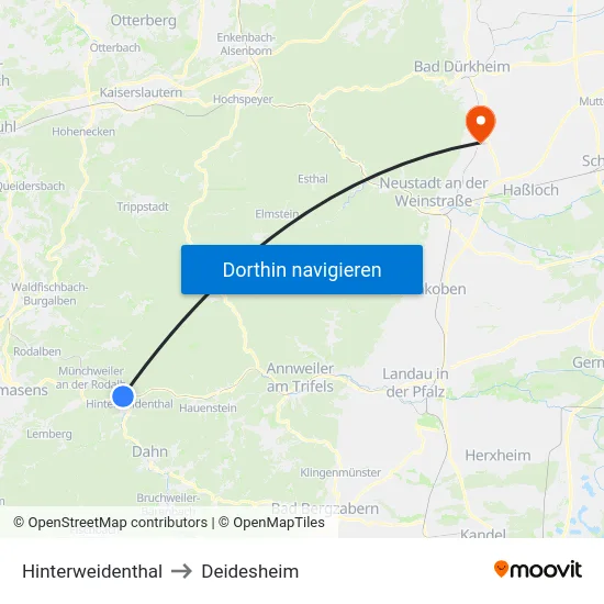 Hinterweidenthal to Deidesheim map