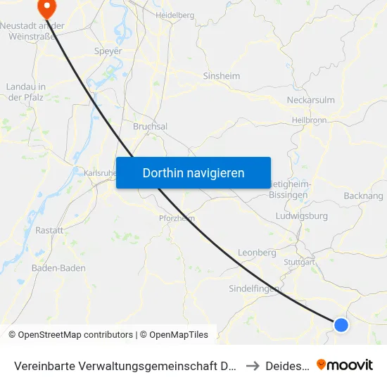 Vereinbarte Verwaltungsgemeinschaft Der Stadt Nürtingen to Deidesheim map