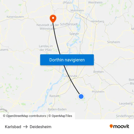 Karlsbad to Deidesheim map