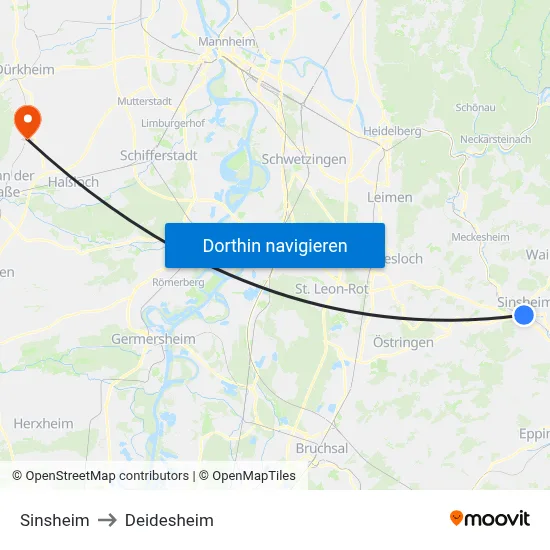 Sinsheim to Deidesheim map