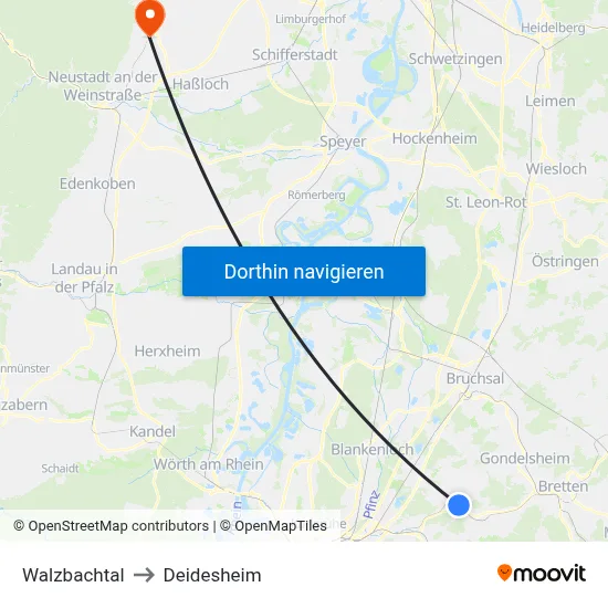 Walzbachtal to Deidesheim map