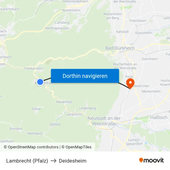 Lambrecht (Pfalz) to Deidesheim map