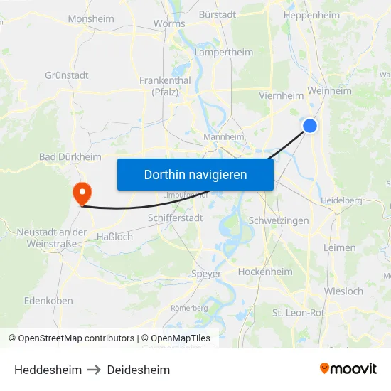 Heddesheim to Deidesheim map