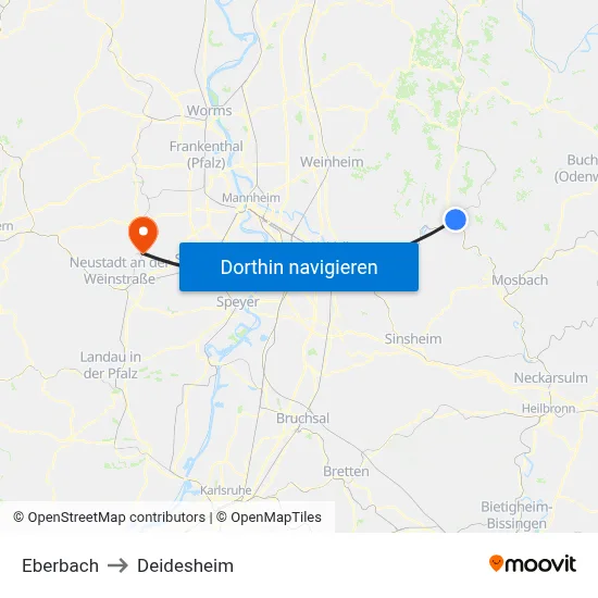 Eberbach to Deidesheim map