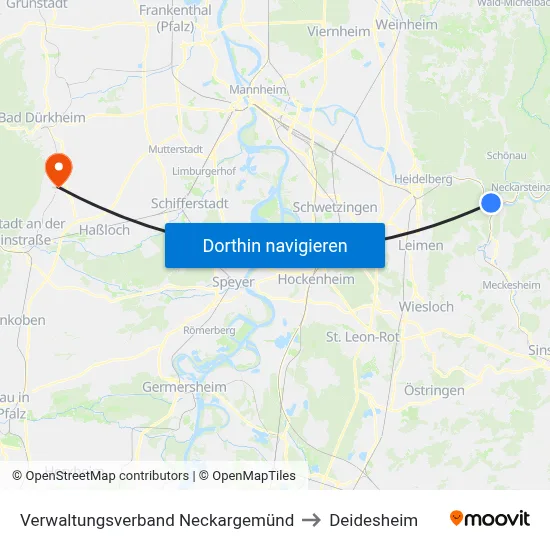 Verwaltungsverband Neckargemünd to Deidesheim map