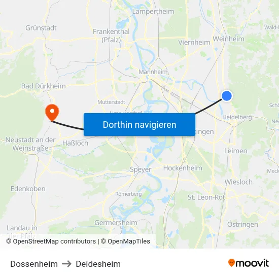 Dossenheim to Deidesheim map