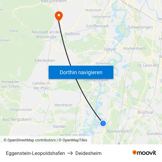 Eggenstein-Leopoldshafen to Deidesheim map