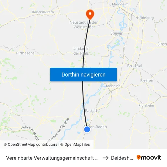 Vereinbarte Verwaltungsgemeinschaft Sinzheim to Deidesheim map