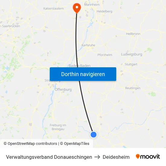 Verwaltungsverband Donaueschingen to Deidesheim map
