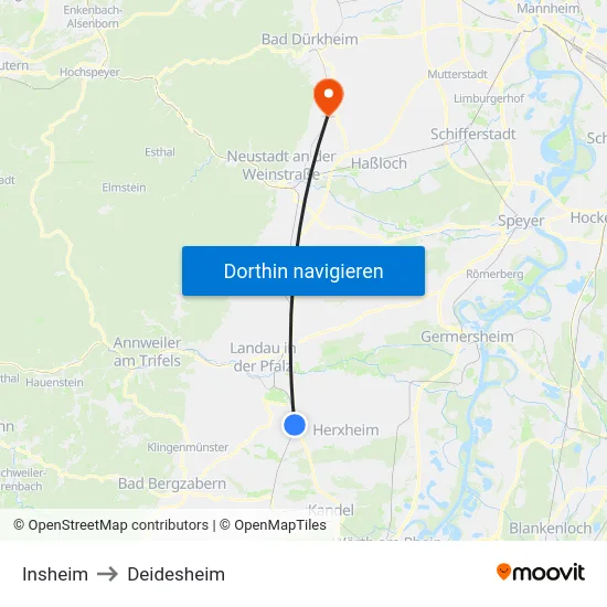 Insheim to Deidesheim map