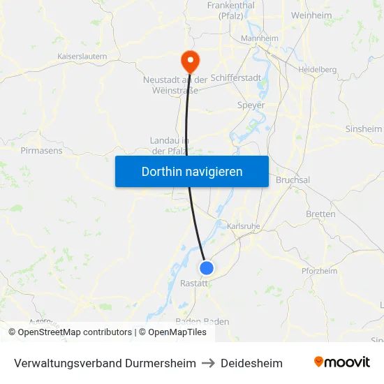 Verwaltungsverband Durmersheim to Deidesheim map