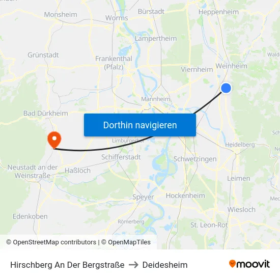 Hirschberg An Der Bergstraße to Deidesheim map