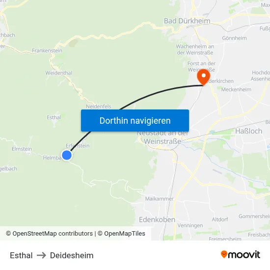 Esthal to Deidesheim map