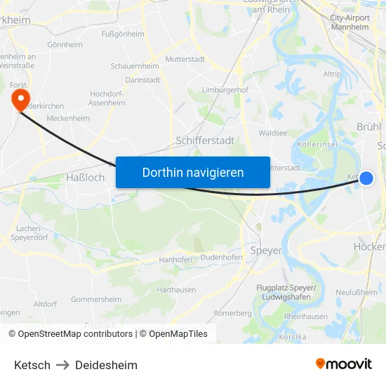 Ketsch to Deidesheim map