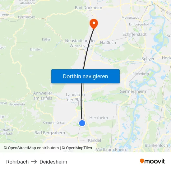 Rohrbach to Deidesheim map