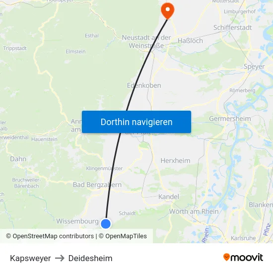 Kapsweyer to Deidesheim map