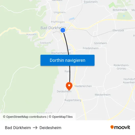 Bad Dürkheim to Deidesheim map