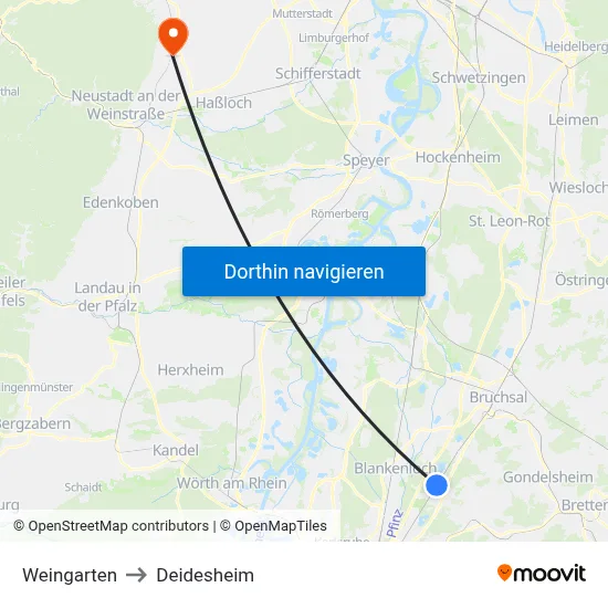 Weingarten to Deidesheim map