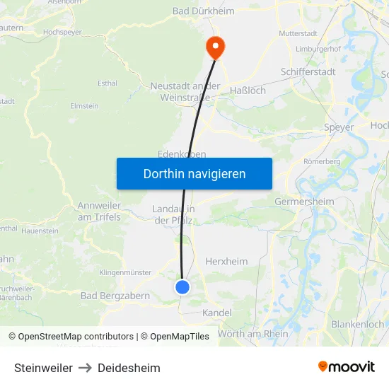 Steinweiler to Deidesheim map