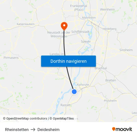 Rheinstetten to Deidesheim map