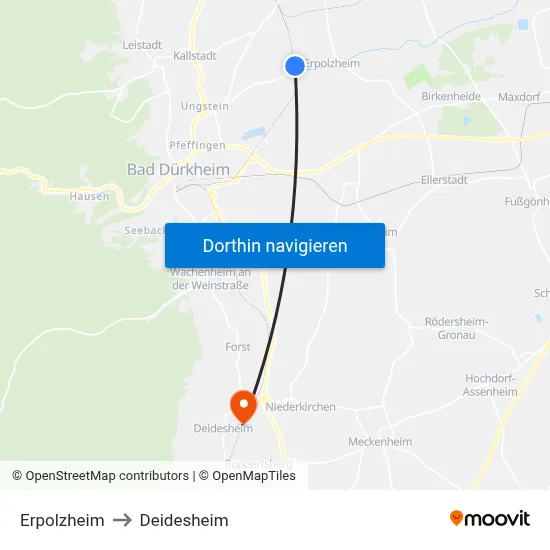 Erpolzheim to Deidesheim map
