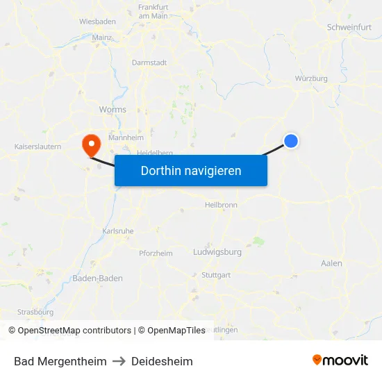 Bad Mergentheim to Deidesheim map