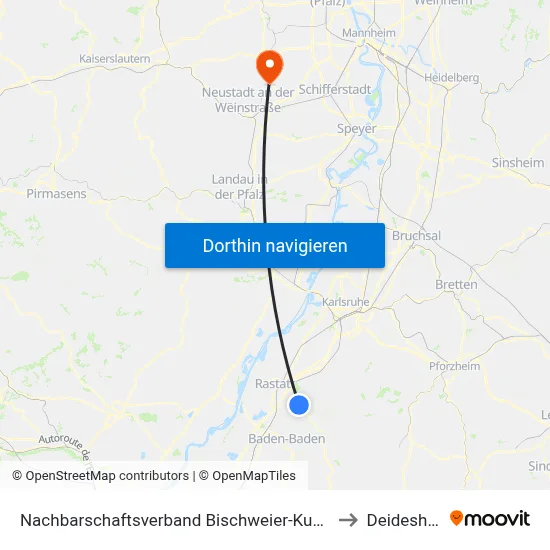 Nachbarschaftsverband Bischweier-Kuppenheim to Deidesheim map
