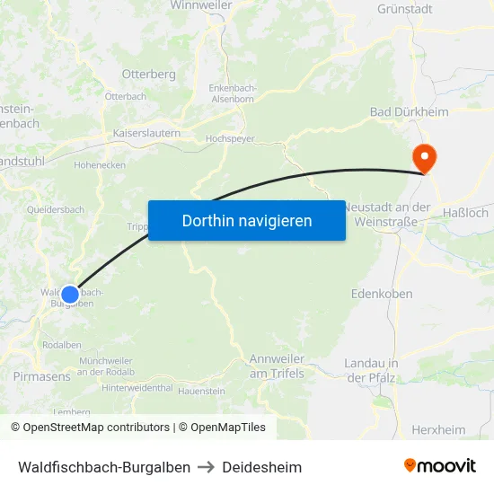 Waldfischbach-Burgalben to Deidesheim map
