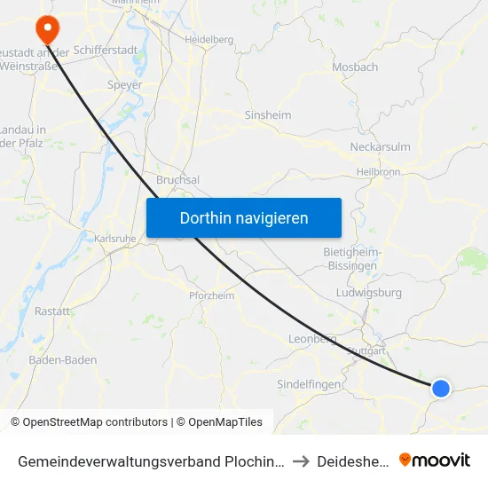 Gemeindeverwaltungsverband Plochingen to Deidesheim map