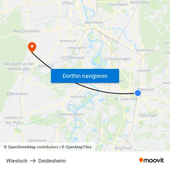 Wiesloch to Deidesheim map