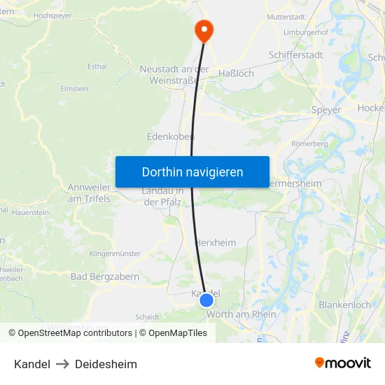 Kandel to Deidesheim map