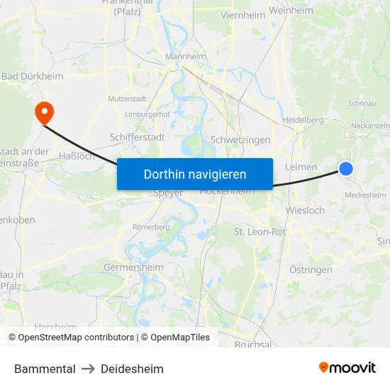 Bammental to Deidesheim map