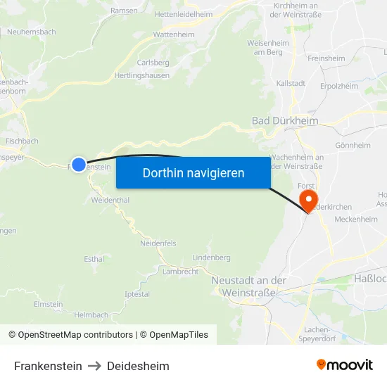 Frankenstein to Deidesheim map