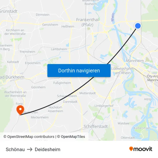 Schönau to Deidesheim map
