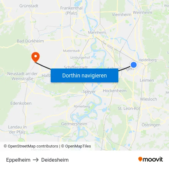 Eppelheim to Deidesheim map