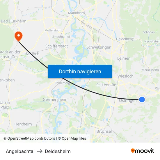 Angelbachtal to Deidesheim map