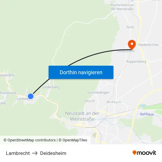 Lambrecht to Deidesheim map