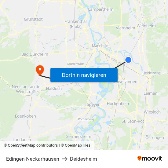 Edingen-Neckarhausen to Deidesheim map