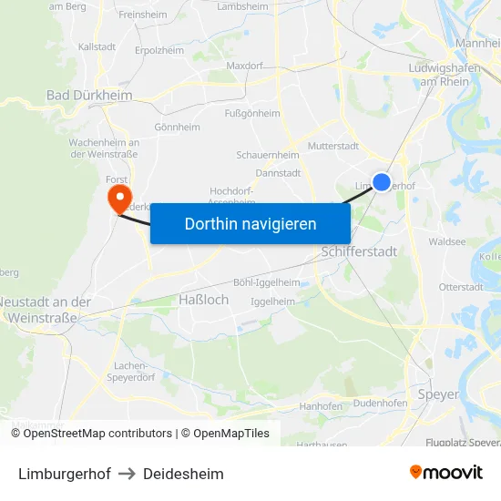 Limburgerhof to Deidesheim map