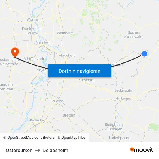 Osterburken to Deidesheim map