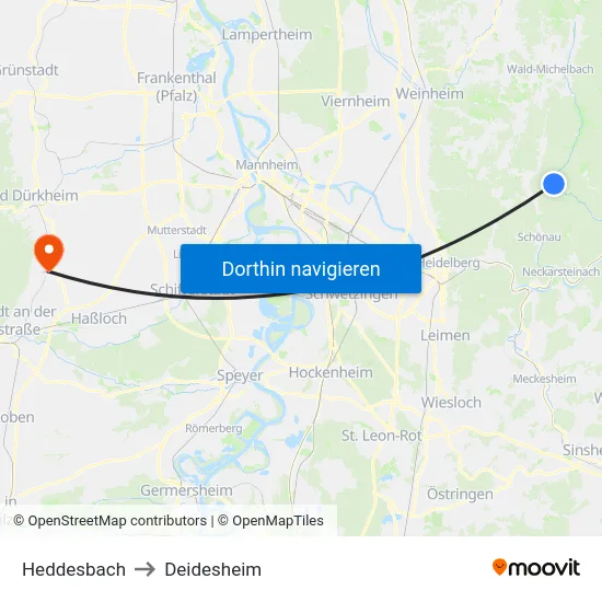 Heddesbach to Deidesheim map