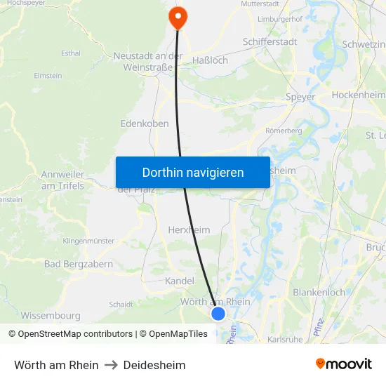 Wörth am Rhein to Deidesheim map