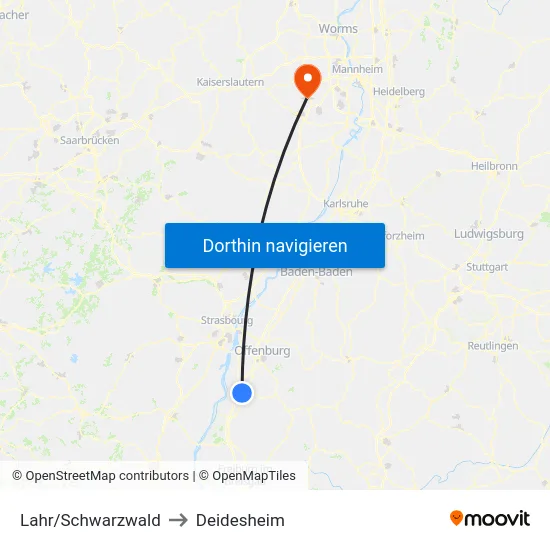 Lahr/Schwarzwald to Deidesheim map