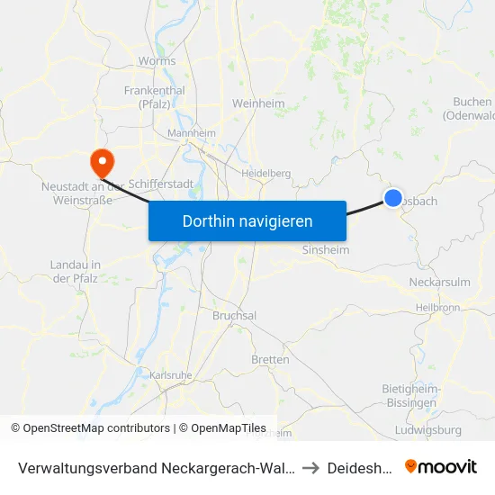 Verwaltungsverband Neckargerach-Waldbrunn to Deidesheim map