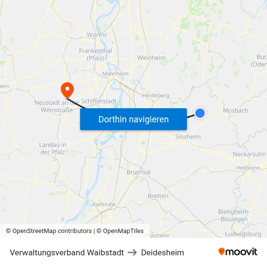 Verwaltungsverband Waibstadt to Deidesheim map