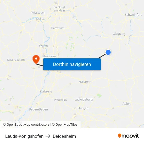 Lauda-Königshofen to Deidesheim map