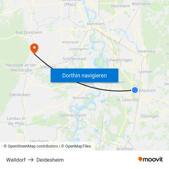 Walldorf to Deidesheim map