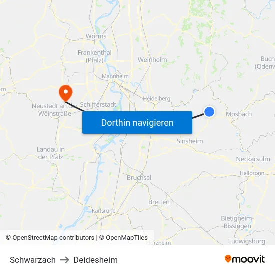 Schwarzach to Deidesheim map